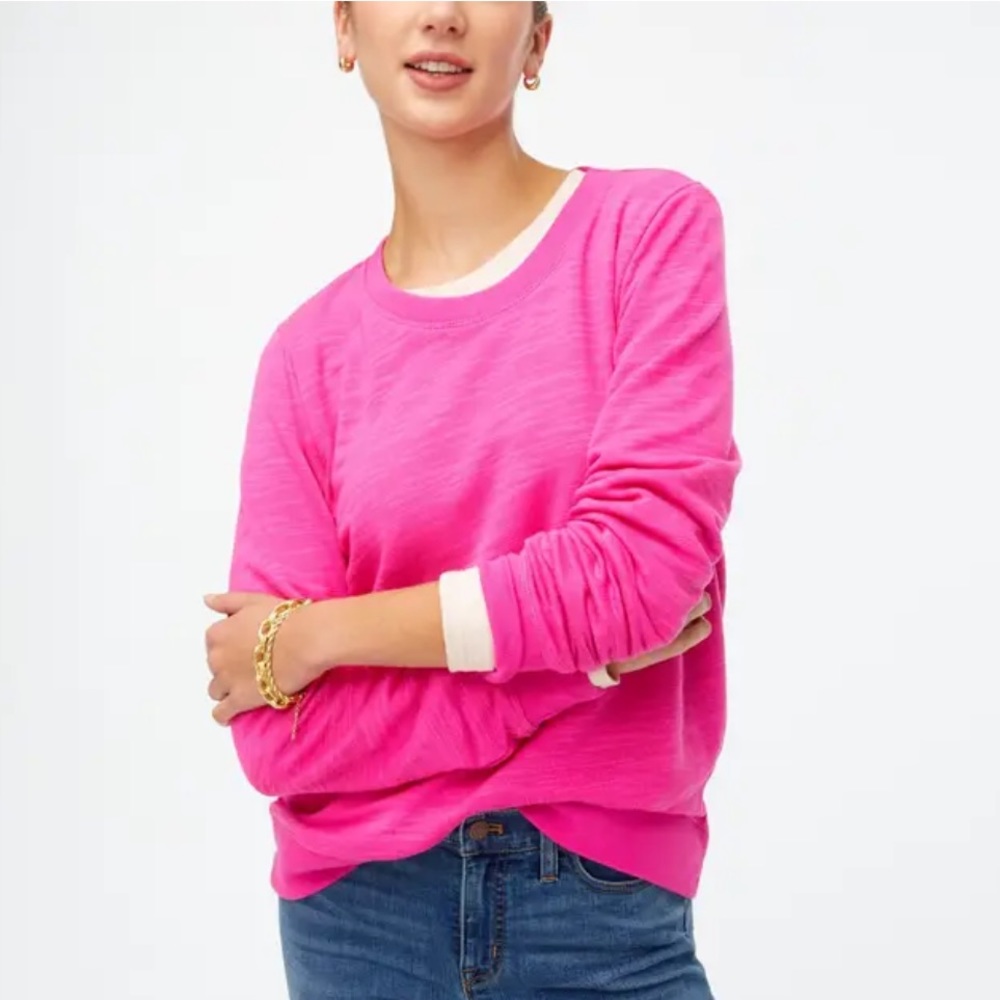 J. Crew Cotton terry crewneck sweatshirt in Neon Flamingo